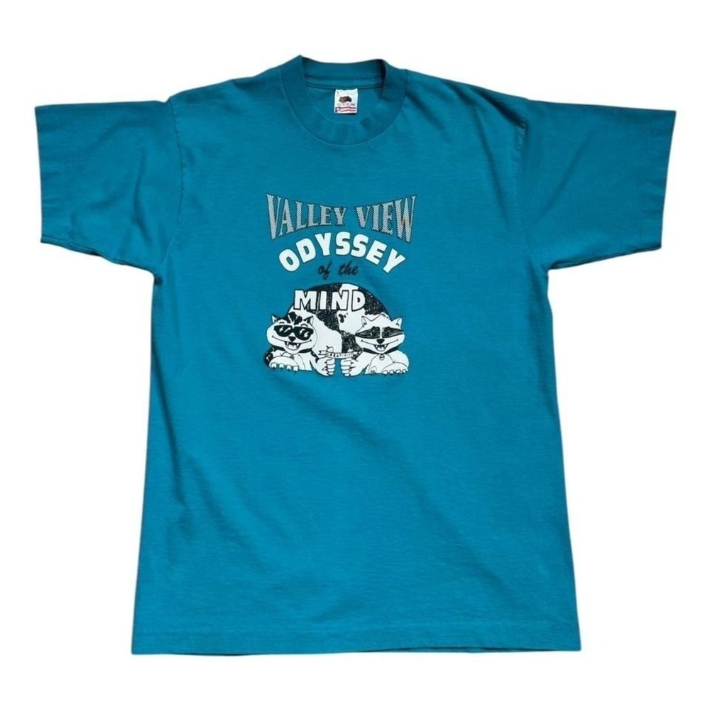 Vintage Valley View Raccoons Cute Nature Teal T-shirt FOTL L USA 21x29